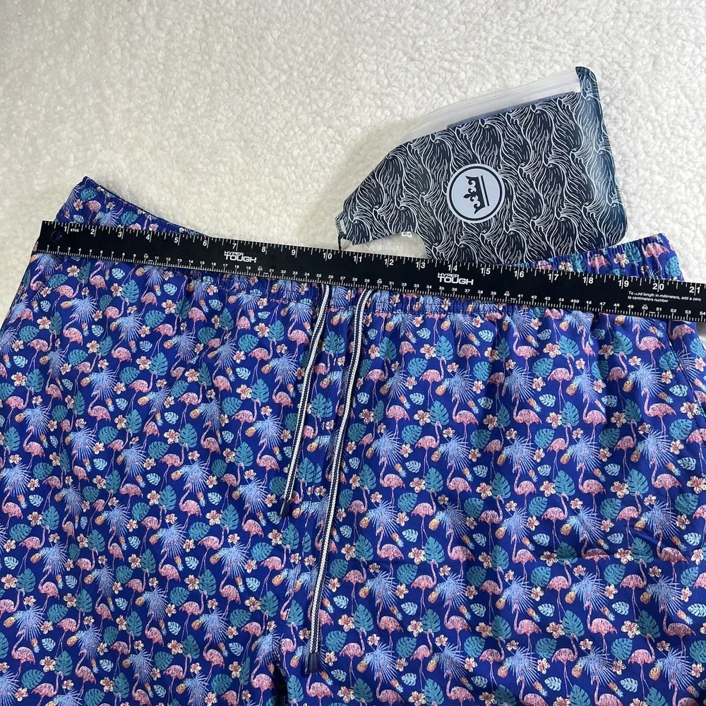 Peter Millar Tropical Flock Swim Trunks Mens‎ 2XL Blue Flamingo Stretch Pouch